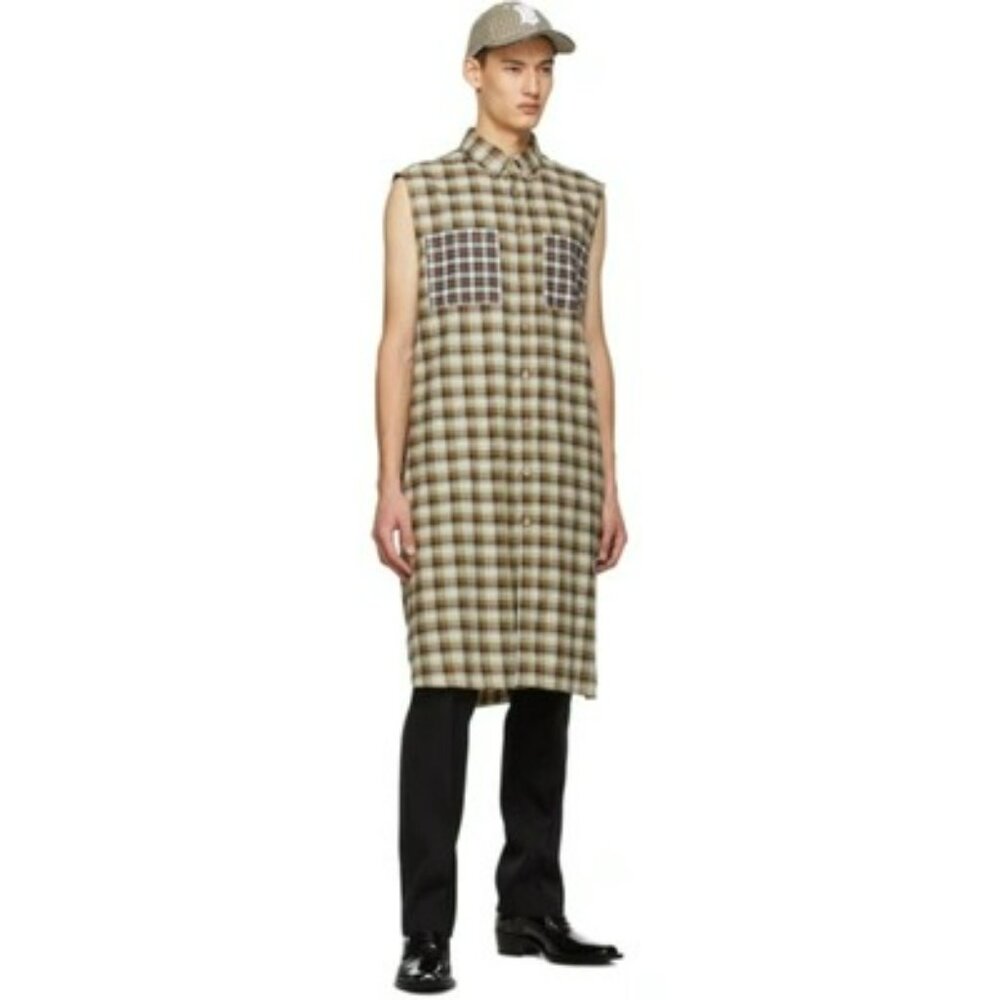 BURBERRY Beige Check Mix Sleeveless Flannel Shirt